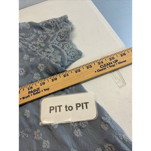 Johnny Was Top Womens XS Blue Flutter Sleeve Embroidered Tunic Resort Vacation - Picture 9 of 11